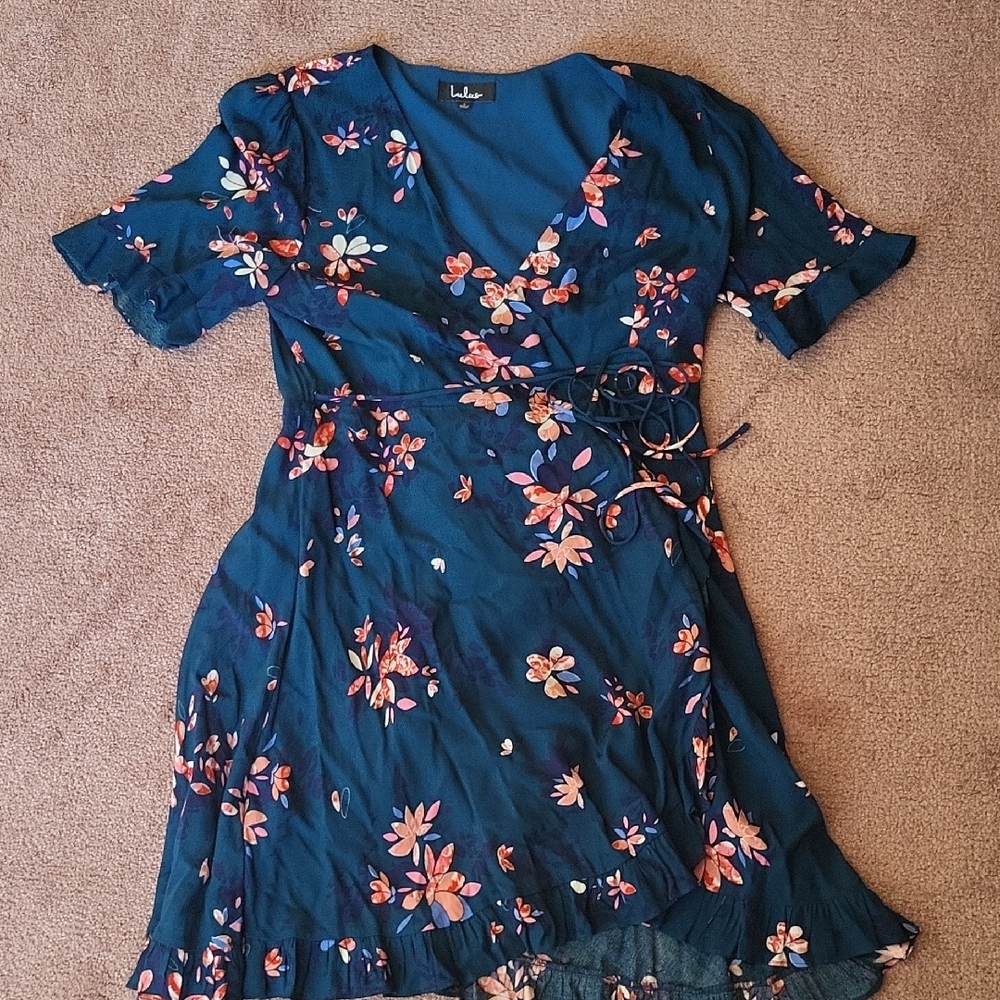 Lulu's Navy and Pink Floral Midi Dress